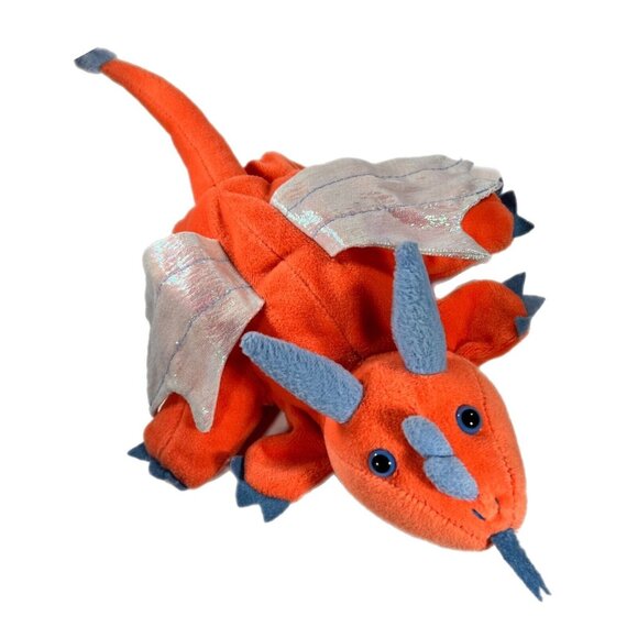 Caltoy Dragon 13" Plush Hand Puppet Orange Blue Sparkle Wings Stuffed Toy - Picture 2 of 10